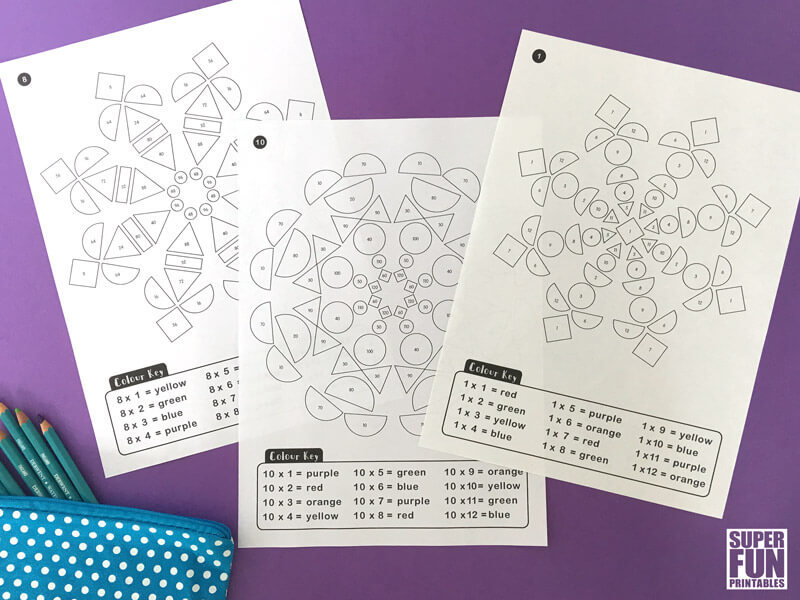 Printable multiplication mandalas, a non-stressful and relaxing way for kids to practice and reinforce their times tables #timestables #multiplication #math #geometricshapes #patterns #mandalas
