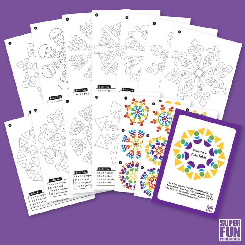 Printable multiplication mandalas, a non-stressful and relaxing way for kids to practice and reinforce their times tables #timestables #multiplication #math #geometricshapes #patterns #mandalas