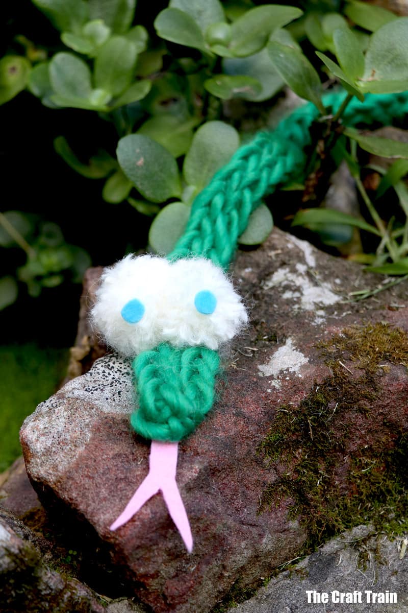 yarn snake made from finger knitting