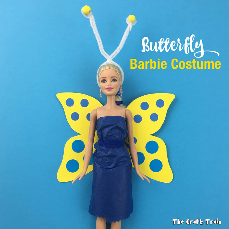 Easy Barbie butterfly outfit DIY, made from paper with printable template for the wings #butterfly, #barbie #dolls #springcrafts