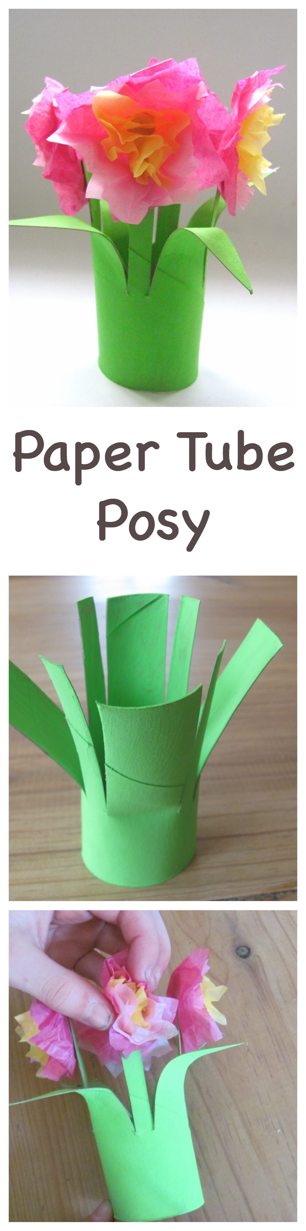 Make a pretty paper roll posy! This is a sweet flower craft, kids craft and Spring craft #spring #kidscraft #springcraft #papertube #paperroll #recycledcraft #papercraft #kidscrafts