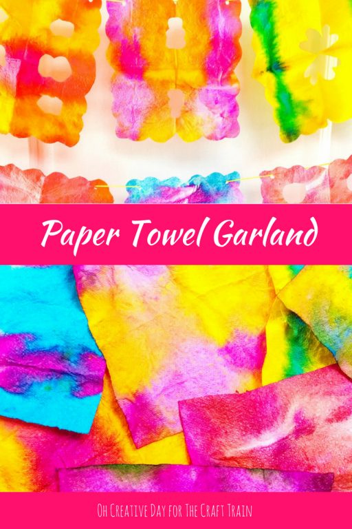 Paper towel garland craft idea for kids. Use liquid watercolours to create paper towl "snowflake" designs, then string them into a pretty garland #papertowel #liquidwatercolour #liquidwatercolor #garland #kidscraft #kidsart
