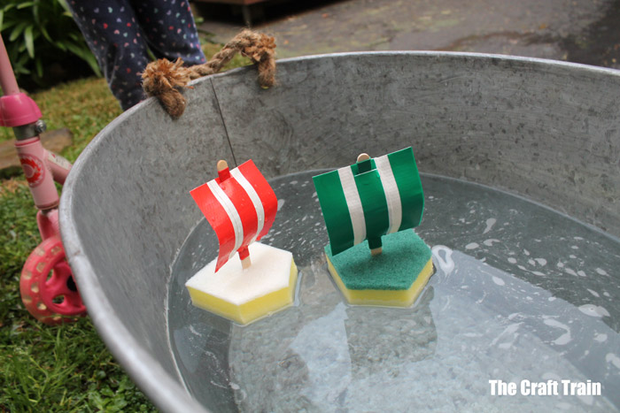 DIY toy boats floating in water