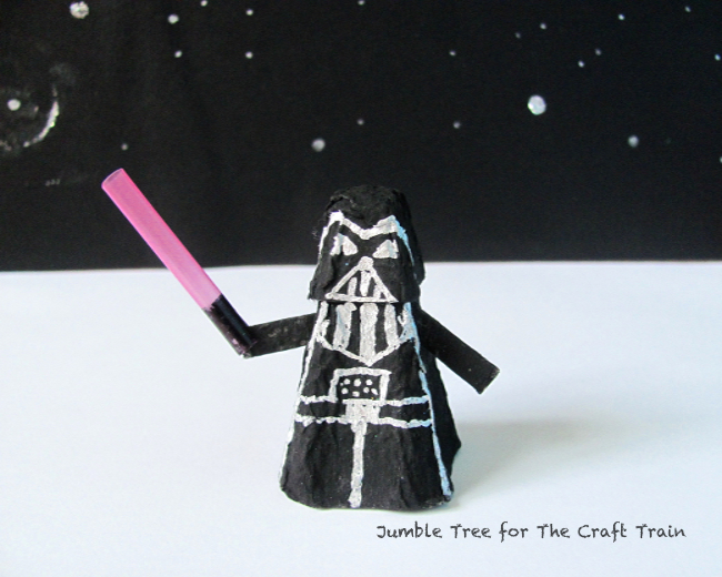 Egg carton Darth Vader craft for Star Wars fans. This is a cute DIY that makes a fun DIY toy by Jumbletree for The Craft Train #starwars #darthvader #kidscrafts #
