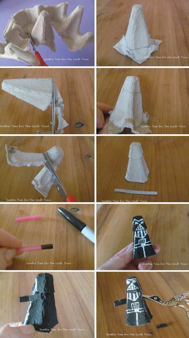 Step by step instructions to create an egg carton Darth Vader by Tracy from Jumbletree 