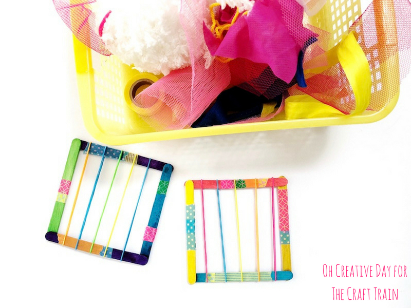 Simple weaving project for kids. Create colourful works of art using craft sticks and ribbon scraps #finemotor #weaving #kidscrafts