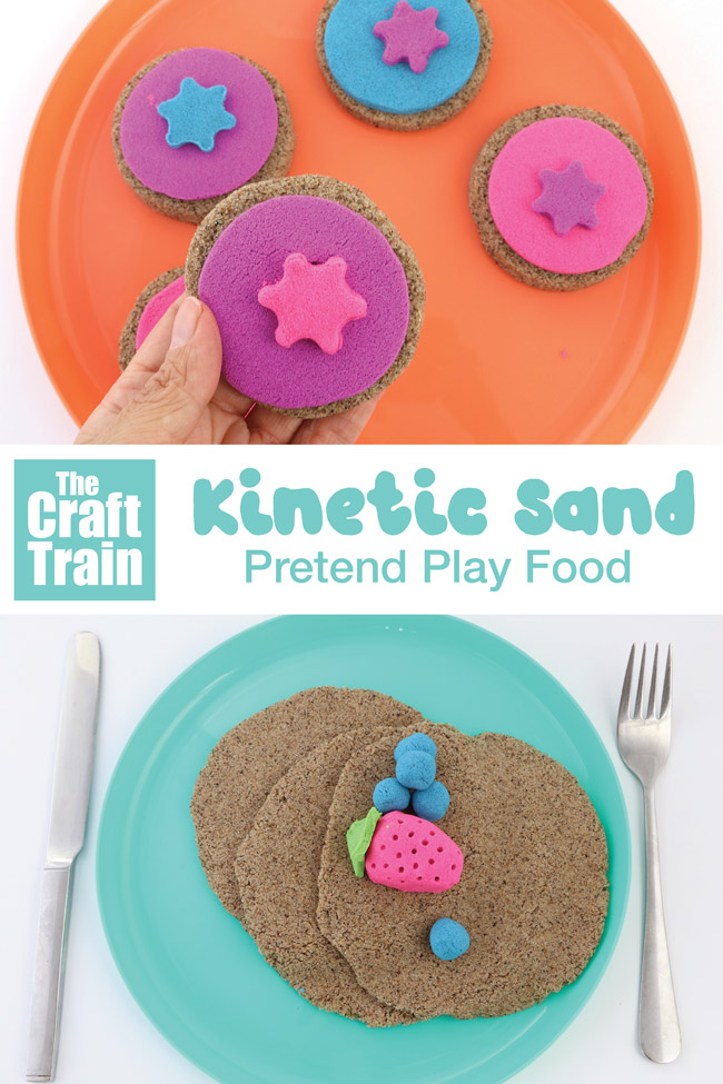 Kinetic Sand play ideas. Make fun pretend food using mouldable kinetic sand #kineticsand #sensoryplay #playfood #pretendfood #messyfun #kidsactivities