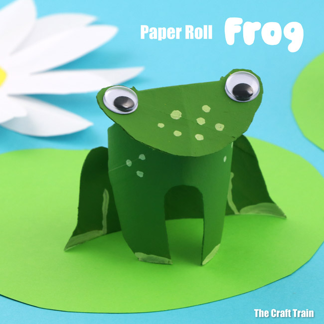 Paper roll frog craft for kids. Make a cute frog using the printable shape outline. THis is a fun craft idea for Spring or for kids learning about Lifecycles or frogs #frogcraft #frog #Kidscraft #paperroll #animalcraft #Spring #lifecycle