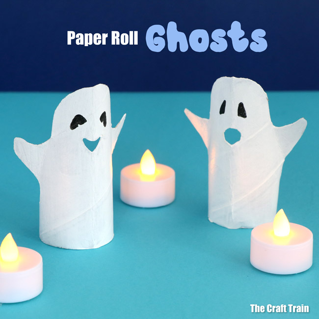 Ghost craft idea, make a paper roll ghost using our printable template. Another easy Halloween craft idea for kids #ghostcraft #halloween #chost #halloweencrafts #paperrolls #toiletrolls #paperrollcrafts #kidscrafts #cardboard