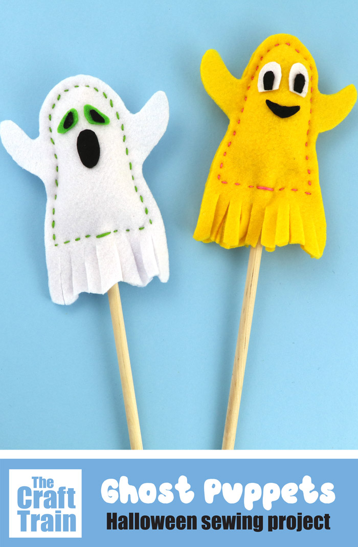 Easy ghost puppet sewing project for kids, great for Halloween crafting!