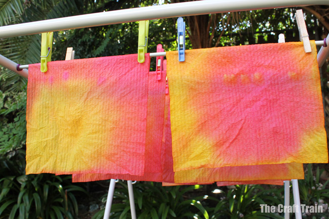Tie-dyed paper towel art process for making Christmas crackers