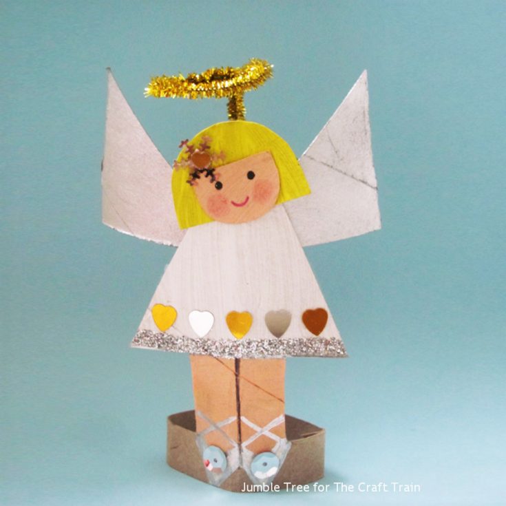 Tree top angel craft. Make a sweet paper roll angel for the top of the Christmas tree. This is a fun Christmas recycling craft idea for kids! #Christmascraft #kidscraft #angel #angelcraft #paperroll #cardboard #ornament