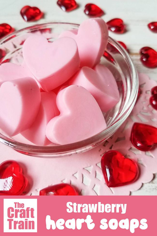strawberry soap DIY - cute strawberry heart shaped soaps kids can make. These would make a sweet handmade gift for Valentines Day or Mothers Day #handmadesoap #strawberry #hearts #valentines #handmadegifts #diysoap