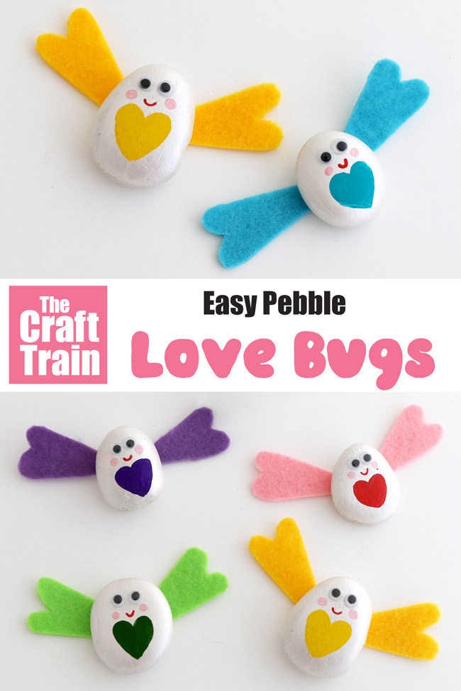 pebble love bugs rock craft for kids. This is a cute and easy Valentines or Spring craft #valentinesday #lovebug #rockcrafts #spring #bugs #insects #bugcraft