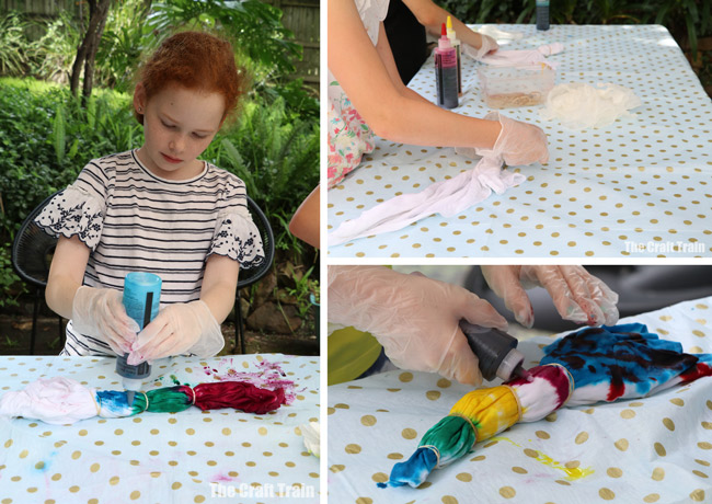 How to tie dye - 3 easy tie dye patterns kids can make including the swirl, the sunburst and stripes #kidscrafts #tiedye #fabricart #summercrafts #creativefun #easycrafts #patterns