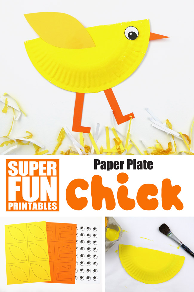 Cute paper plate chick craft kids can make at home or in the classroom using this printable template #chick #paperplate #spring #kidscrafts #finemotor #animalcrafts #birdcrafts