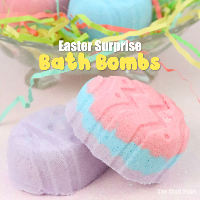 Easter surprise bath bombs. This is a gorgeous handmade gift idea for Easter, scented bath bombs with layered colours and a surprise bunny or chick inside #eastergifts #noncandyeaster #bathbombs #eastercrafts #handmadegifts