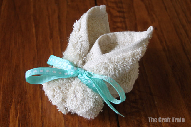 Washcloth bunny craft step 5
