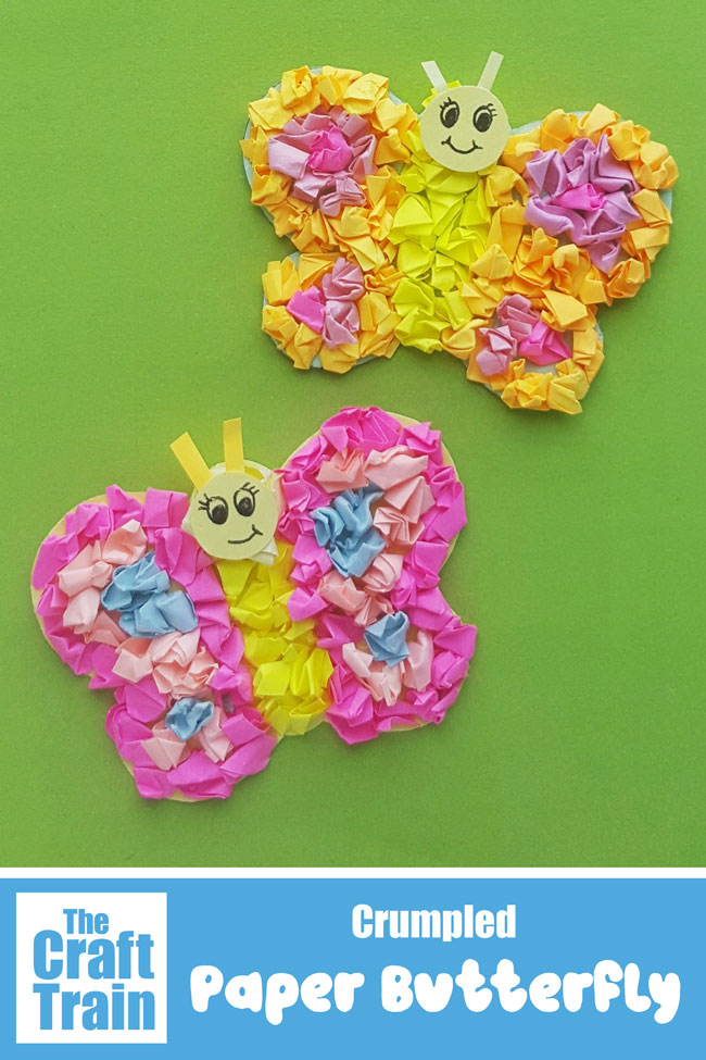 Paper butterfly craft for kids using paper crumpling technique #kidscrafts #spring #butterflycraft #butterflies #easycrafts #kidsactivities #kidsideas
