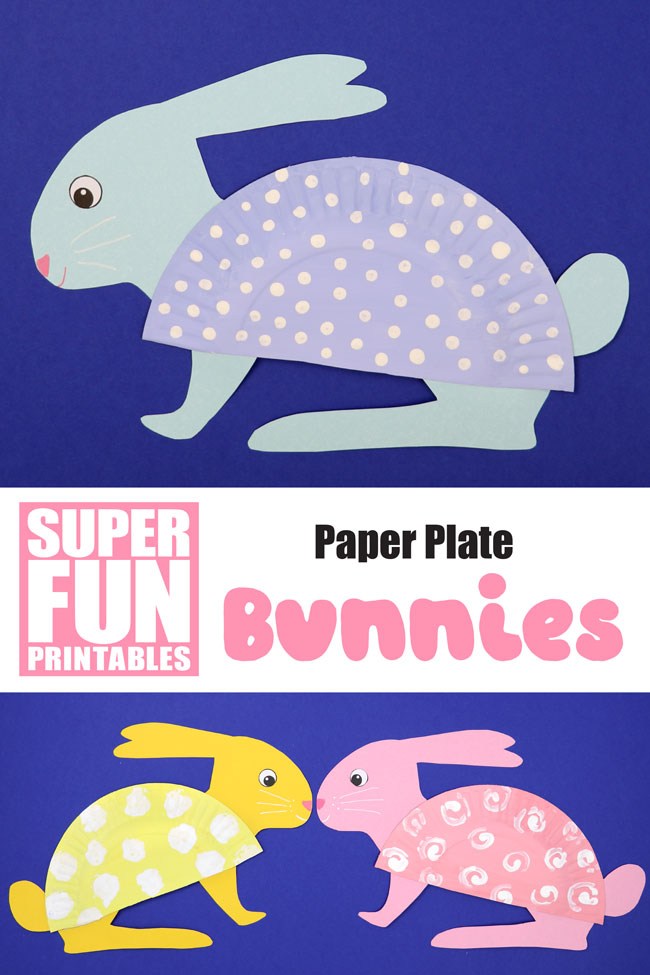 Paper plate bunny craft for kids - make adorable bunnies using printable shapes and half a paper plate. This is a fantastic craft idea for Easter or Spring and would make a lovely bulletin board display idea #bunnies #bunny #bunnycraft #easter #eastercraft #spring #springcraft #paperplate #paperplatecraft #kidscrafts