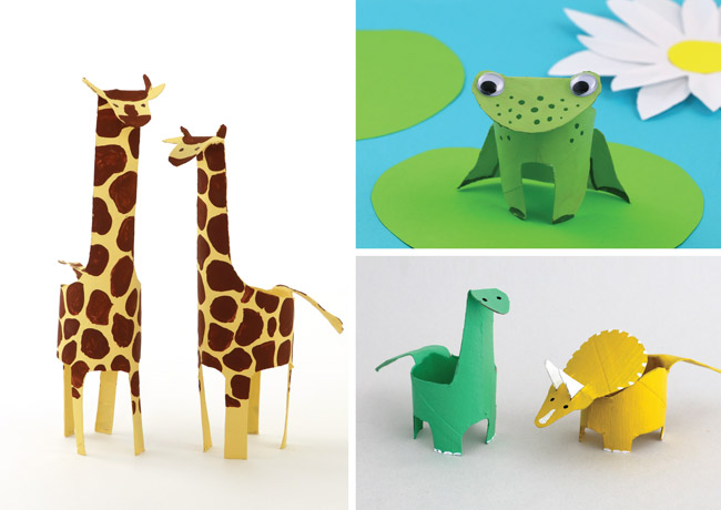 Animals from paper folls – giraffes, frogs and dinosaurs #paperrolls #kidscrafts #toiletrolls #cardboardtubes #recyclingcrafts