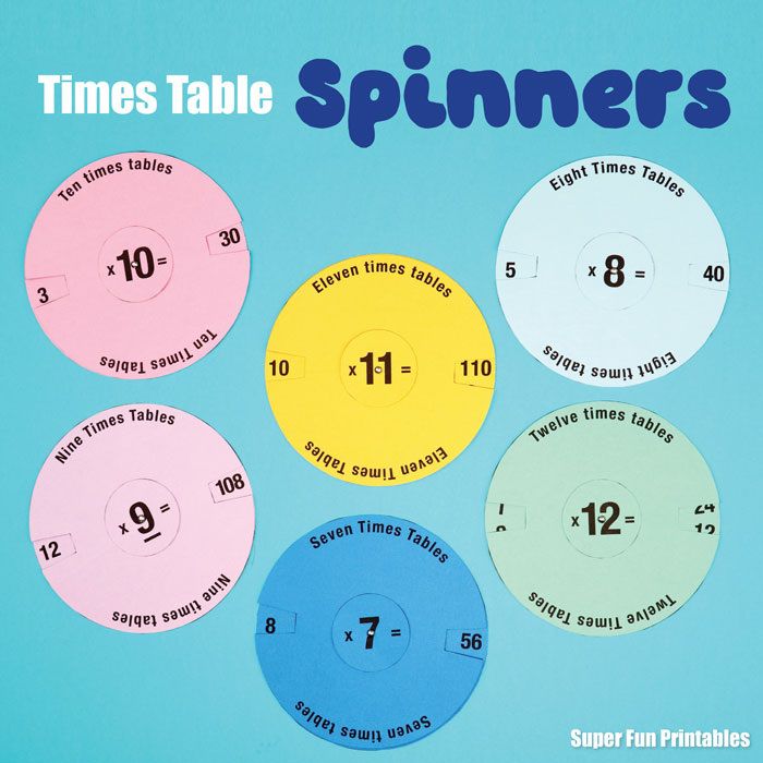Times table spinner craft for kids to help learn multiplication and skip counting #timestables #multiplication #learning #kidscrafts #educationprintables #multiplicationtables #superfunprintables