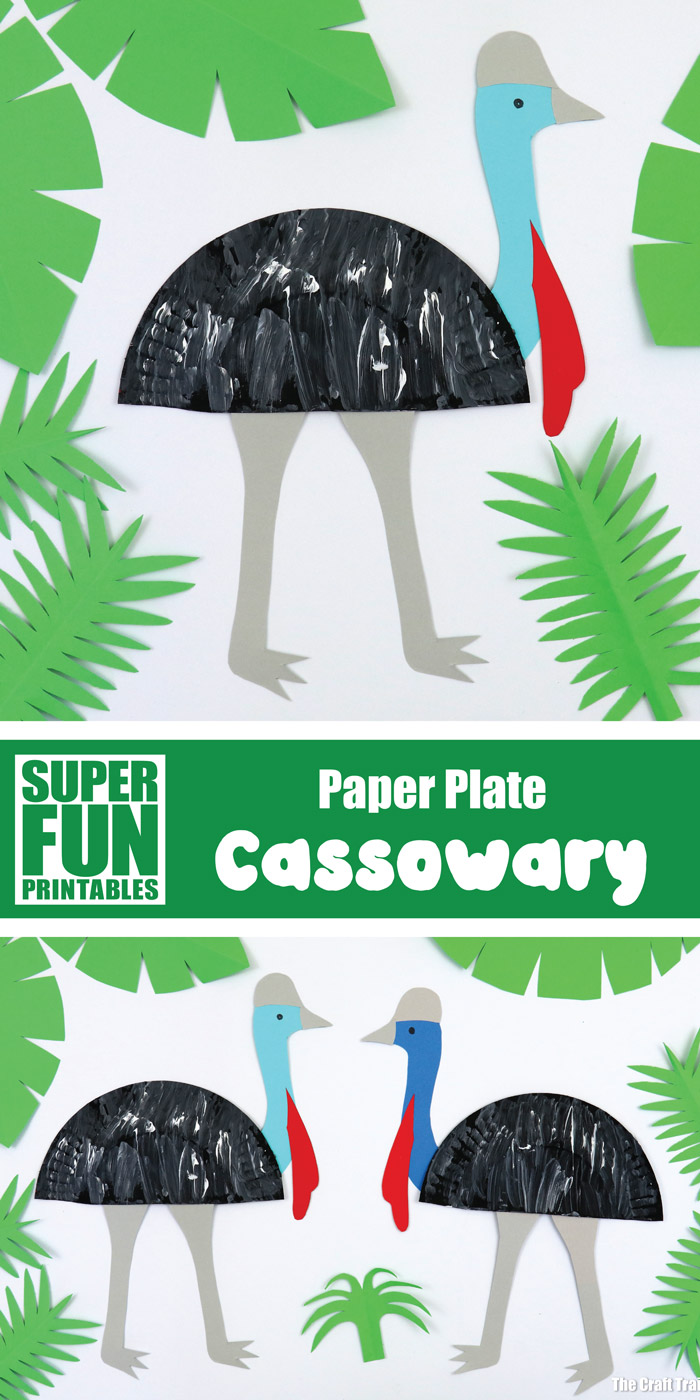 Paper plate cassowary craft for kids. This is a fun Australian animal craft idea, perfect for a unit on birds, endangered species, Australia or Rainforests #printablecraft #paperplatecraft #kidscraft #cassowary #birdcraft #australiananimals #thecrafttrain