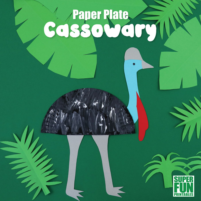 Cassowary craft idea for kids - make a cassowary using our printable template and a paper plate