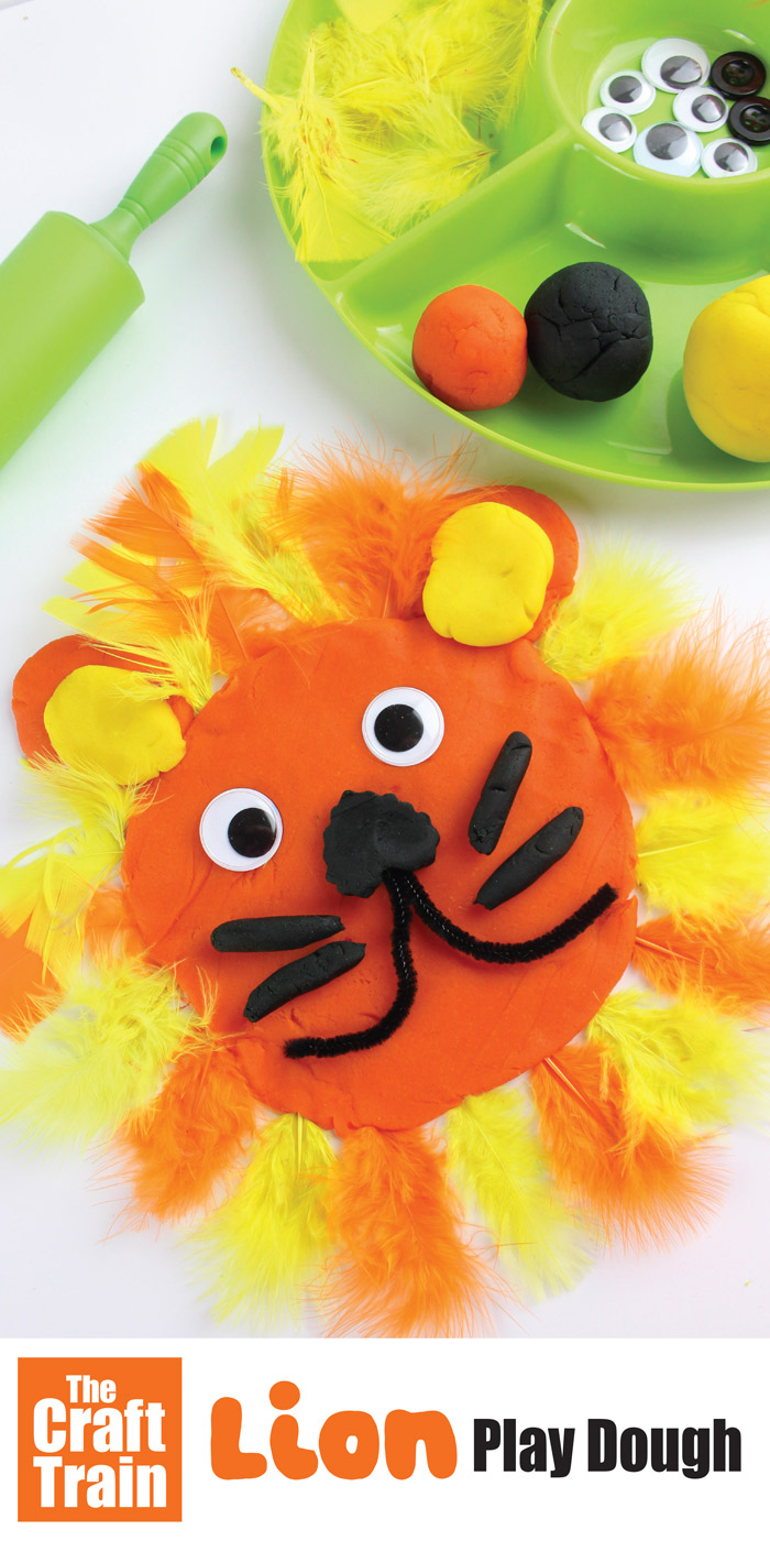 Easy lion craft idea for kids using play dough and loose parts. This would be a fun idea for quiet time, make a lion and then whatever else their imagination can come up with. #lion #africananimals #thelionking #safarianimals #animalcraft #quiettime #playdough #looseparts #kidsactivities