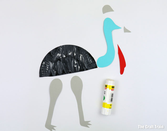 how to make a cassowary - gluing the paper shapes together