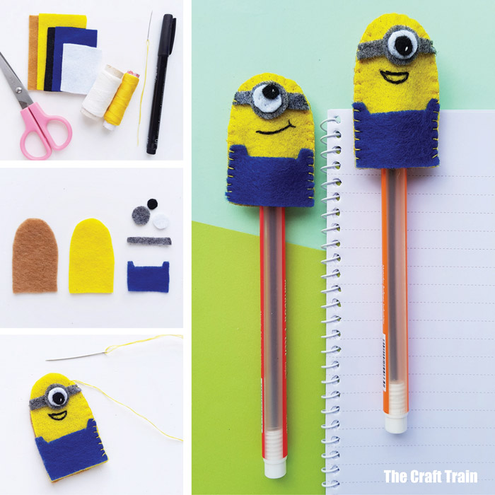 Simple pencil topper sewing craft Minions