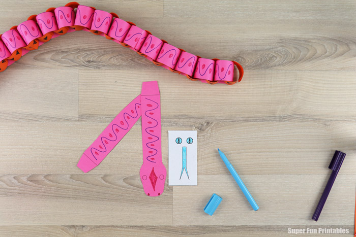 Pink and orange paper chain snake craft