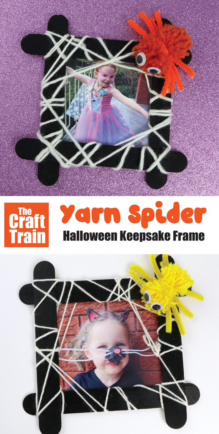 yarn spider photo frame for kids Halloween craft