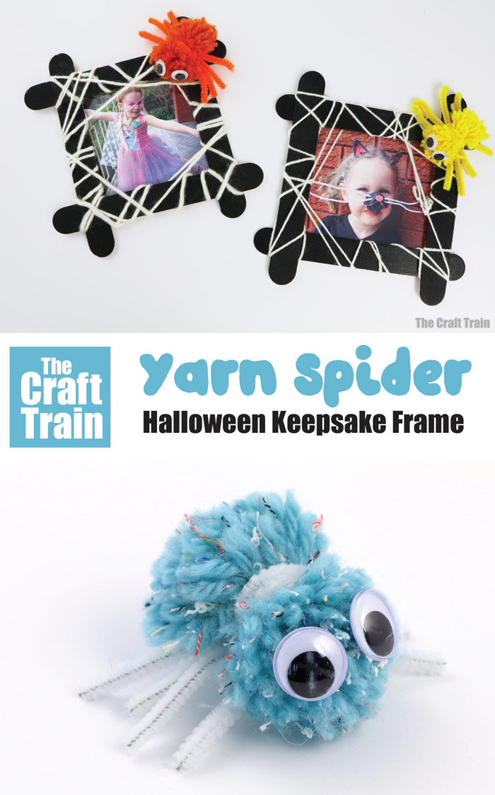 yarn spider photo frame for kids Halloween crafts