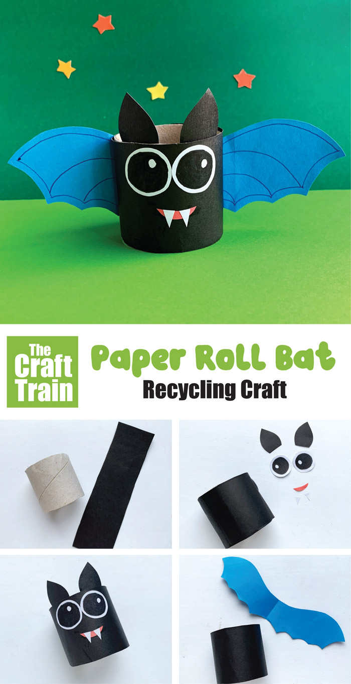 How to make a paper roll bat - tutorial with step by step photos #bat #batcraft #halloween #halloweencrafts #kidscrafts #recyclingcraft #kidsactivities #thecrafttrain