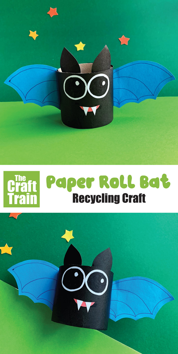 Halloween bat craft for kids made from a recycled paper roll #bat #halloween #recyclingcraft #easykidscrafts #kidscraftidea #kidscrafts #batcraft #paperroll #thecrafttrain