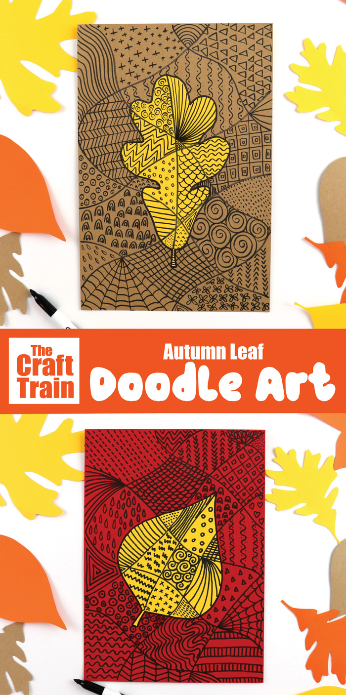 Autumn leaf doodle art project for kids #autumn #fall #doodleart #kidsart #artactivity #patternart #papercraft #leafart