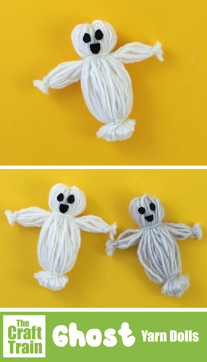 yarn doll ghost craft for kids based on traditional yarn doll makin g technique, a fun Halloween craft idea for kids