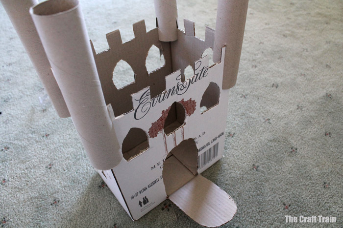 The base of the cardboard castle is ready to paint