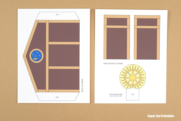Template for printable stable craft from the Christmas nativity