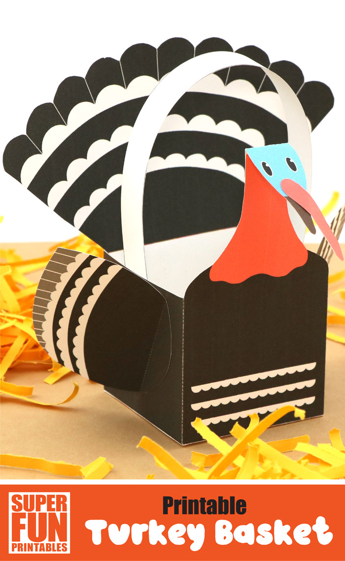 printable turkey basket craft for kids. Made to look like a realistic turkey.