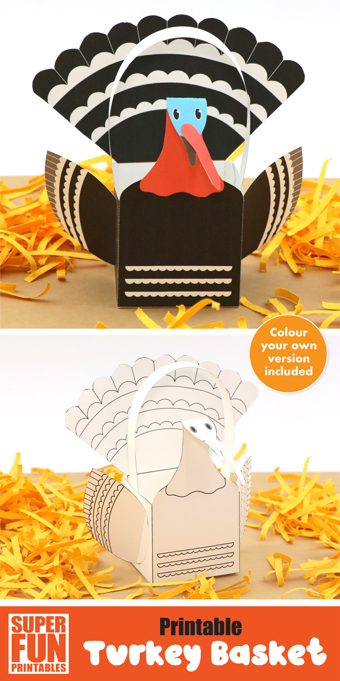 printable turkey basket craft for kids