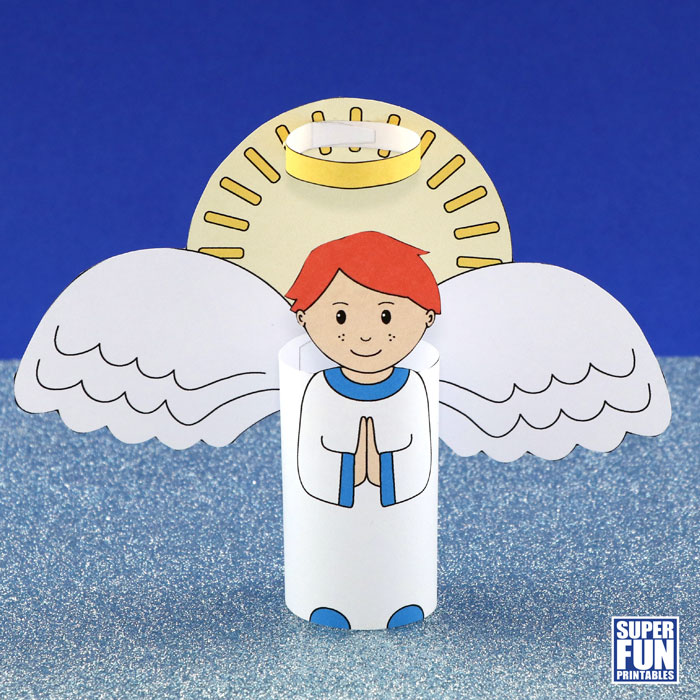 red haired boy paper angel craft for kids