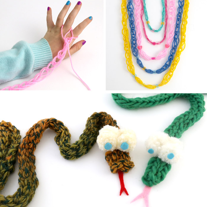 Finger knitting yarn craft ideas