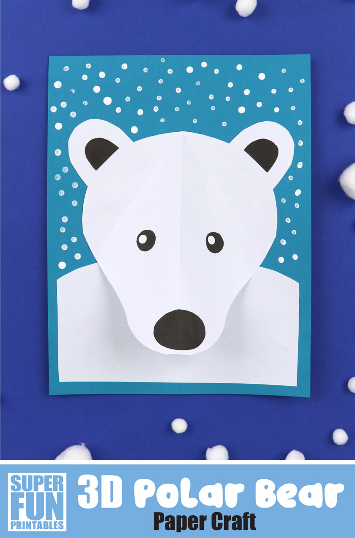 Polar bear portrait craft with step by step photos and instructions. Printable template available. #polarbear #winter #wintercrafts #kidscrafts #kidsactivities #superfunprintables