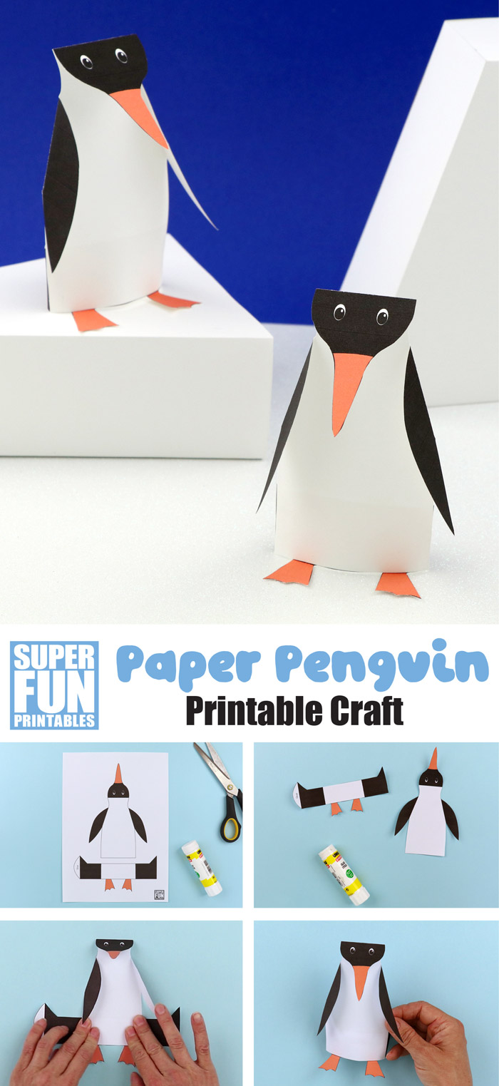 How to make a paper penguin with printable template and step by step instructions. This is a fun and easy Winter craft idea for kids