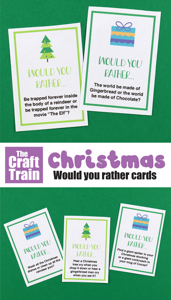 Would you rather questions for Christmas as free printable cards