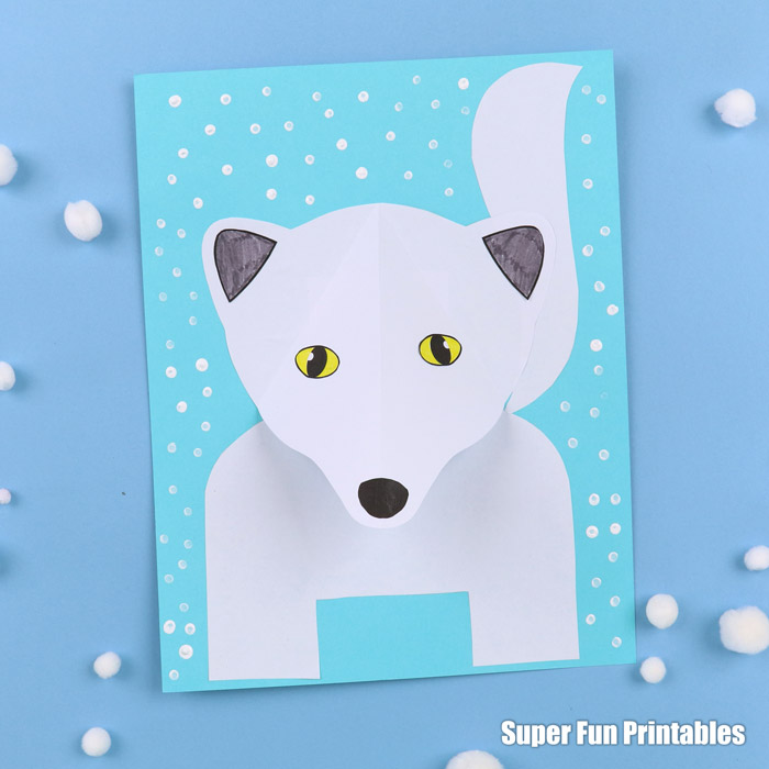 Arctic fox paper craft for kids with printable template