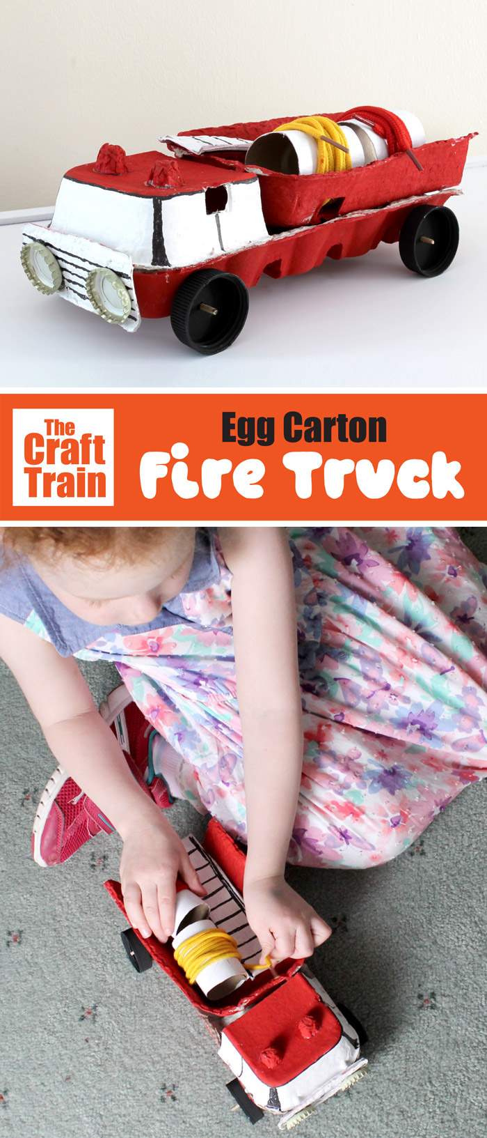 Egg carton fire truck craft for kids