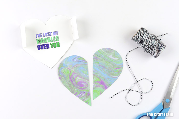 steps to making marbled heart Valentines Day kit